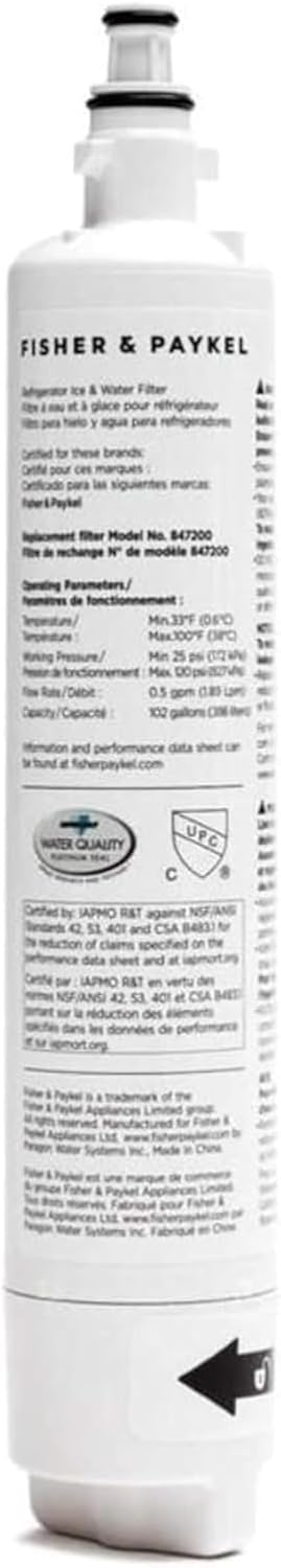 Fisher & Paykel 847200 Refrigerator Water Filter, Kitchen Fridge Filter
