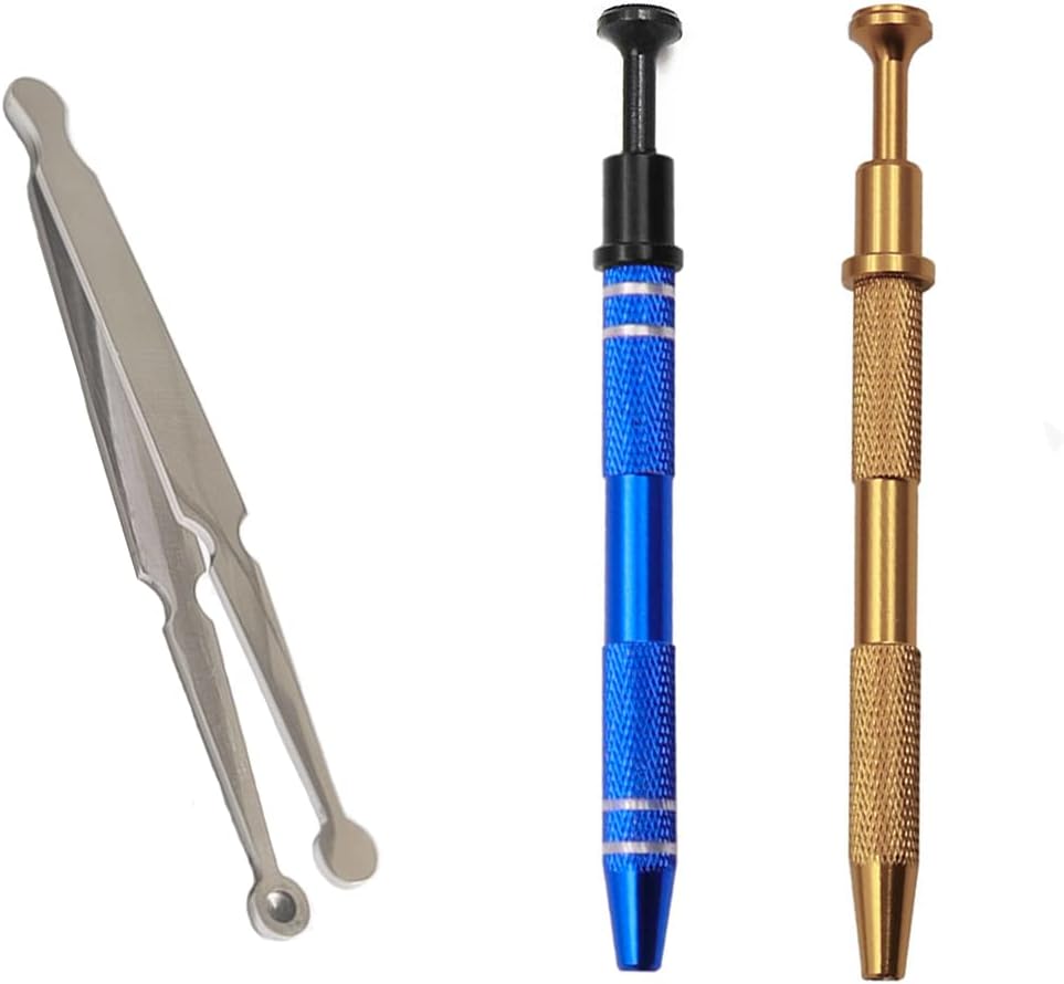 3 Pieces Piercing Ball Grabber Tool, Stainless Steel Jeweler's Pick Up Tool, 4 Prong Diamond Claw Tweezers Pearl Grabber Pick Up Tool for Tiny Objects Ic Chips (3-5mm, Gold and Blue)