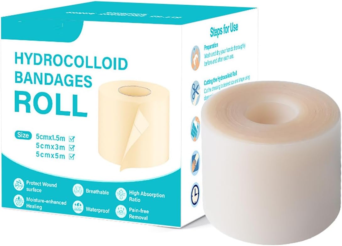 Hydrocolloid Roll for Wound Care 2in*16ft Hydrocolloid Patch Bandages with Self-Adhesive Ultra Absorbent Waterproof