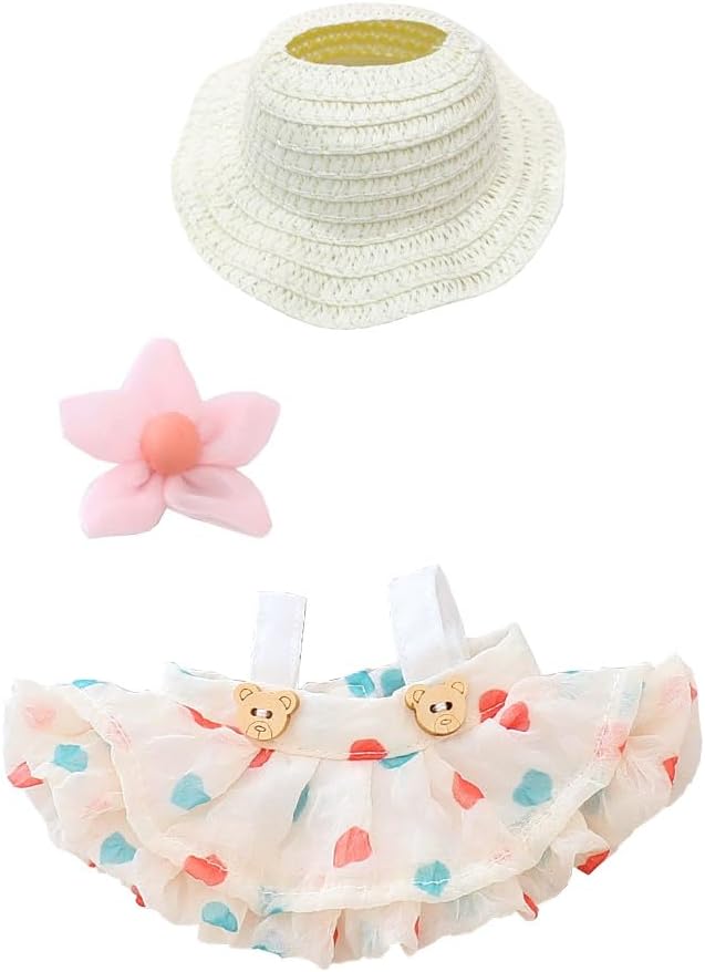 17Cm Doll Clothes for bubu, Skirt Set, 3 Piece Set Hat Skirt Outfit Premium Fashion Cute Dress for bubu Dolls Accessories (NO Doll) (Beige)