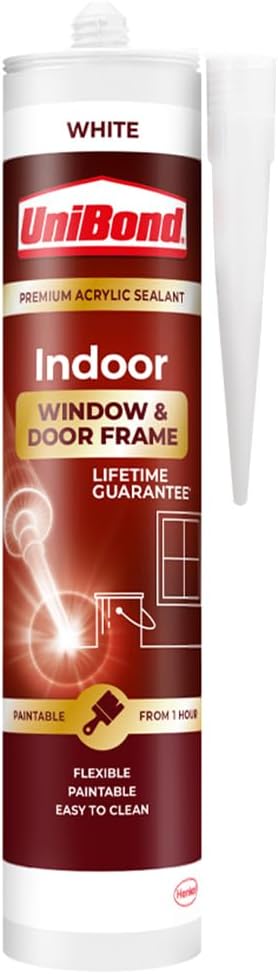 UniBond Indoor Window & Door Frame Sealant, White Acrylic Sealant, Paintable from 1 Hour, 1 x 467g Cartridge