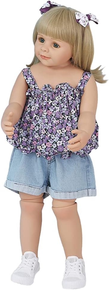 YIHANGG 87cm Reborn Baby Doll Vinyl Full Body Lifelike Girl Toddler Doll Can Stand Bath Dolls 2-3 Years Old Ball Jointed Doll