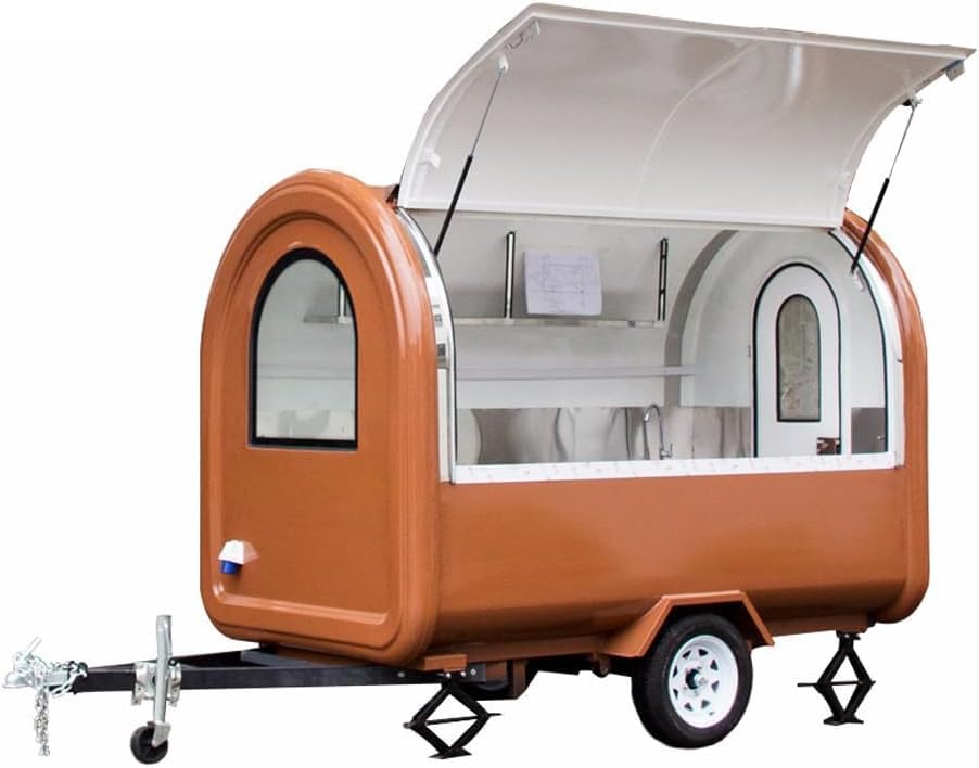 BELYOO BBQ Food Trailer Small Round Food Cart Mini Food Truck Hot Dog Ice Cream Cart