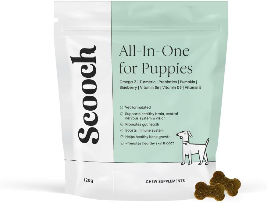 Vet Formulated Scooch Puppy All-In-One Multi Supplement To Prevent The Most Common Conditions | Support Gut, Skin, Joints | Premium, Natural, Human Grade, Hypoallergenic | Approx 60 Crunchy Chews