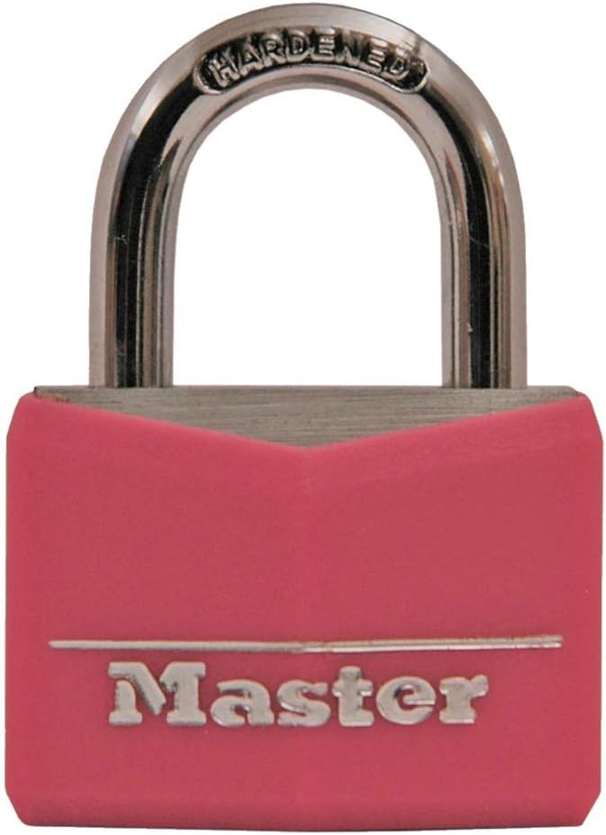 Master Lock Pink Covered Aluminum Keyed Padlock with Steel Shackle, Lock for Gym or School Locker with 1-9/16 Inch Lock Body, 146D