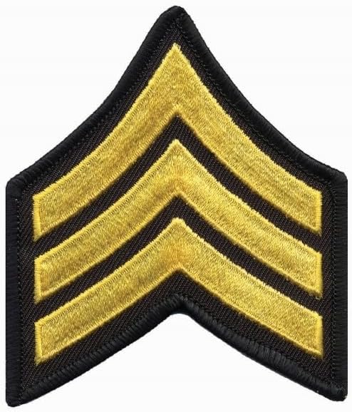 Hero's Pride SGT Chevrons, Merrowed Border, Medium Gold/Black, 3" Wide
