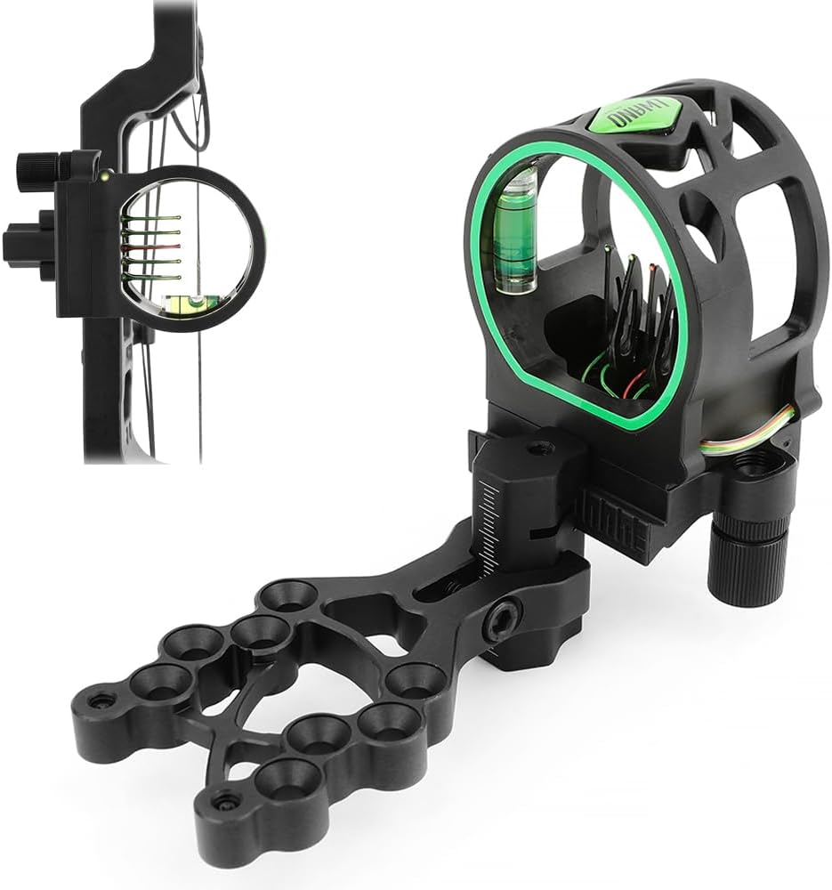 SHARROW Compound Bow Sight Fiber Optic 5 Pin Bow Sight Aluminum Alloy Adjustable for Compound Bow Hunting Shooting