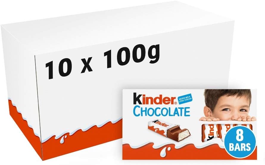 Kinder Chocolate Small Bars, Bulk Chocolate Gift Box, Fine Milk Chocolate Bar with a Milky Filling, Pack of 10 x 100g