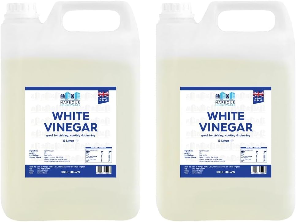 Harbour Housewares White Vinegar - 10L (2x 5L Bottles) - Food Grade 5% Spirit Distilled Vinegar for All-Purpose Cleaning, Pickling, Baking, Cooking, Laundry, Marinating, Stain Remover and Weed Killer
