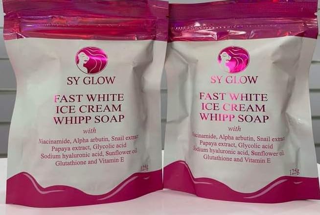 2 Bars SY Glow Fast White ICE Cream Whipp Soap with Niacinamide, Alpha Arbutin, Snail, Papaya Extract, Glycolic Acid, 125g