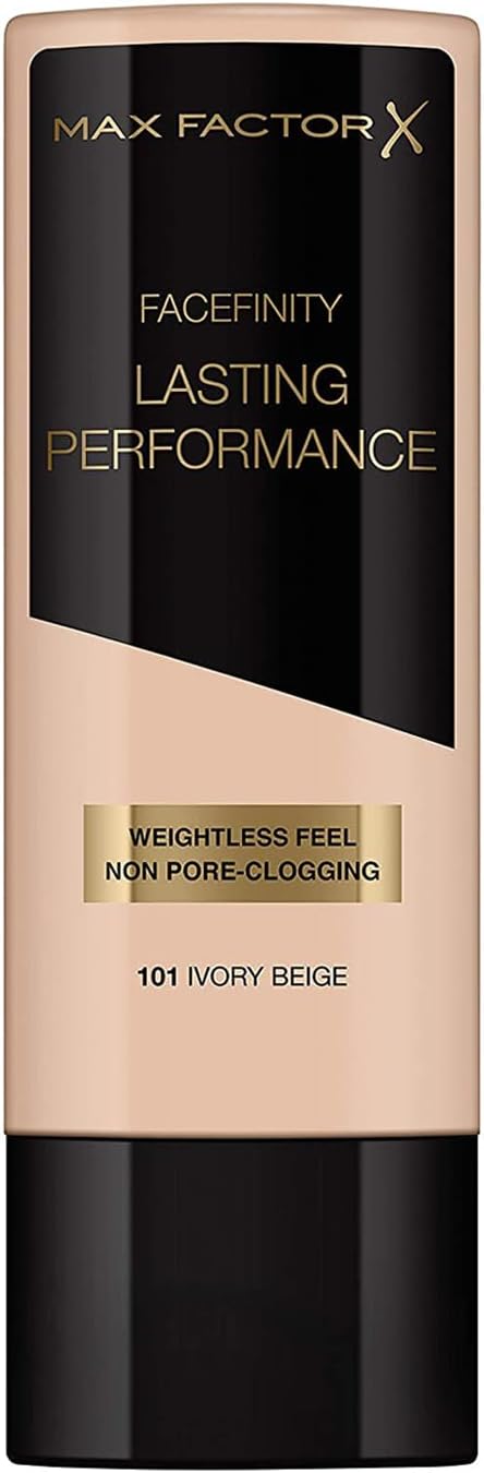 Max Factor Lasting Performance Liquid Foundation, 101 Ivory Beige, Full Coverage, Flawless and Radiant Finish, Lightweight Formula, Smudge Resistant, Non Pore-Clogging, Fragrance Free, 35ml