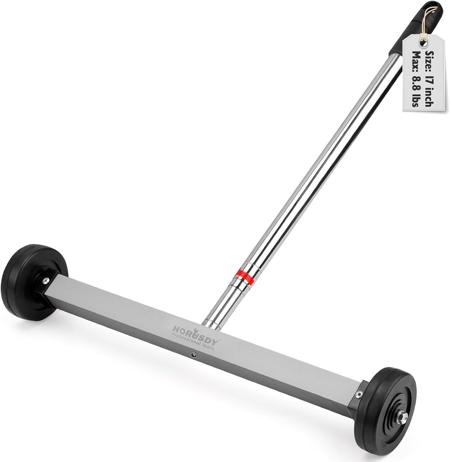 HORUSDY 17-Inch Rolling Magnetic Sweeper with Wheels | Adjustable Handle | 8.8-Pound Capacity Heavy-Duty Magnet to Pick Up Nails