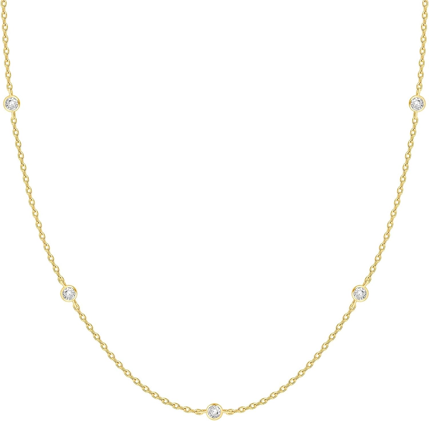 PAVOI 14K Gold Plated Station Necklace - Simulated Diamond BTY Layering Necklaces - Womens CZ Chain