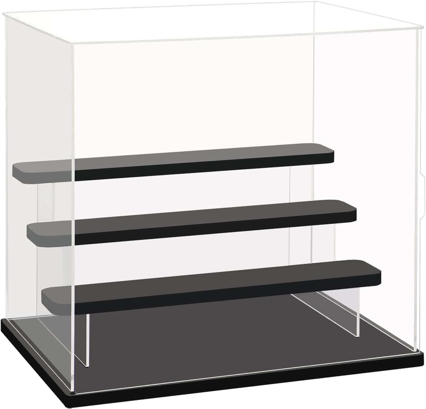 Choowin 4 Tier Clear Acrylic Display Case for Collectibles, Mini Figures, Pop Mart, Labubu, Sonny Angel, Smiski - Assemble Dustproof Acrylic Display Box with Door, Stand (Black Base Step)