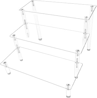 Acrylic Display Risers,Clear Display Risers Stand Small Mini Shelf 3 Tiered Cupcake Stand for Food Desserts Stand Shelves for Party Perfume Organizer Toys Figures Collections Cosmetic Products Tabletop Use