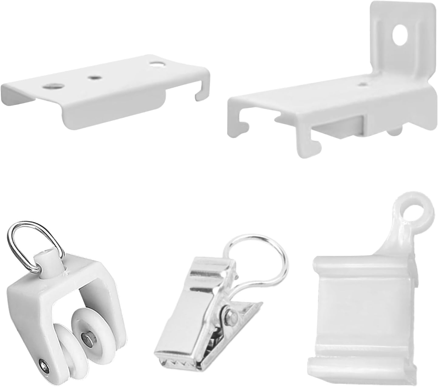 Curtain Track Accessories Set - 2 End Caps, 30 Rollers, 30 Clips, 13 Ceiling or Wall Brackets, 13 Screws and Anchors for Rail Fittings