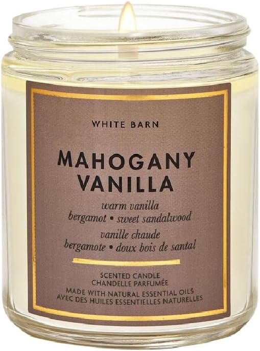 Bath & Body Works, White Barn 1-Wick Candle w/Essential Oils - 7 oz - New Core Scents! (Mahogany Vanilla)