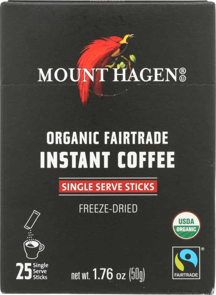 Mount Hagen Organic Instant Regular Coffee in Single Serve Sticks, Fairtrade, Freeze Dried, 1.76 Ounce (Pack of 8)