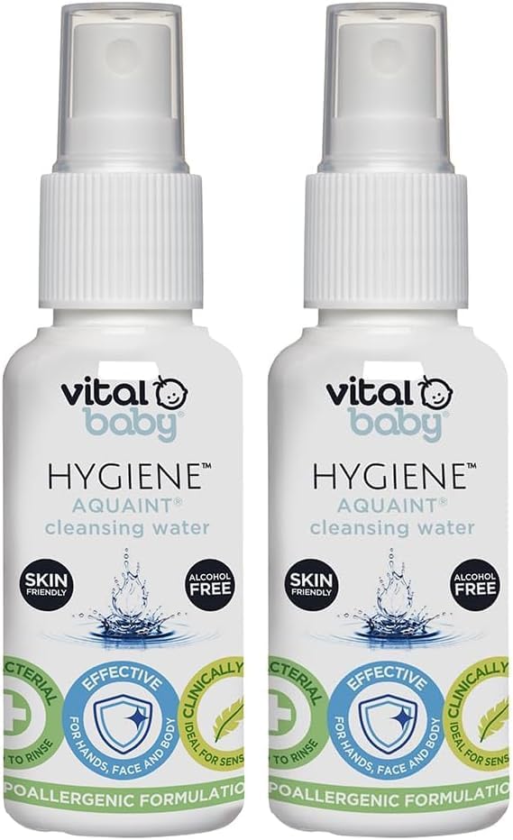 Vital Baby Aquaint Cleansing Water 50ml | Hypoallergenic & Antibacterial | Safe for All Ages, Gentle on Skin, Alcohol-Free, 100% Natural Formula | Vegan-Friendly | Quick, No-Rinse Skin Cleanser