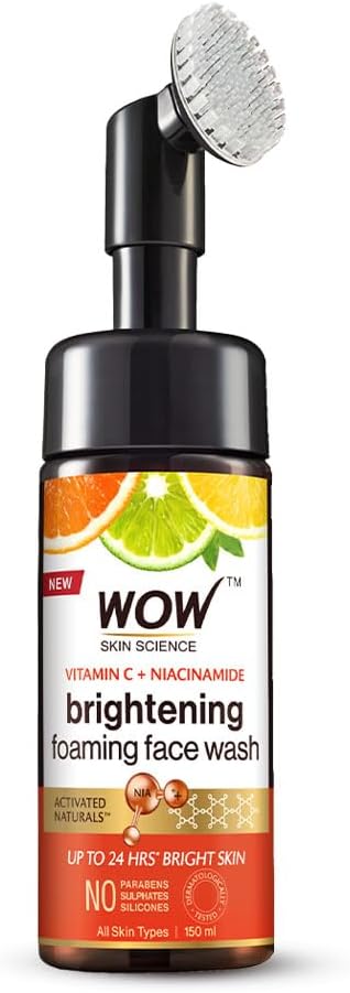 WOW Skin Science Brightening Vitamin C Foaming Face Wash with Built-In Face Brush for deep cleansing - No Parabens, Sulphate, Silicones & Color - 100mL
