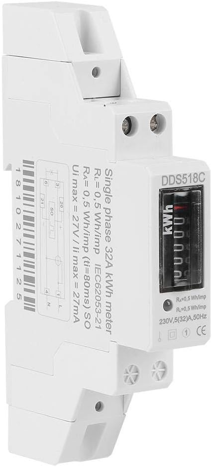 Akozon Din-rail Energy Meter, Digital Household LCD Display 230V Single Phase DIN-Rail Electric Meter 5-32A Electronic KWh Meter Energy Meter Watt-hour Meter