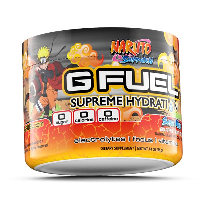 G Fuel Naruto Sage Mode Electrolytes Powder, Water Mix for Hydration, Energy and Focus, Sugar Free, Zero Caffeine Supplement with Essential Minerals, Grapefruit WhitePeach Flavor, 3.3 oz (30 Servings)