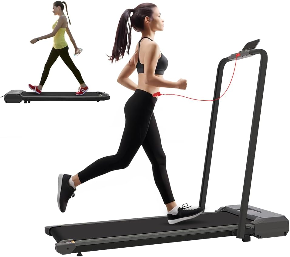 Under Desk Treadmill Foldable Walking Running Machine Portable Walking Pad Treadmill with LED Display and Remote Control, 2 in 1 Treadmill for Home Exercise, 220lbs Weight Capacity