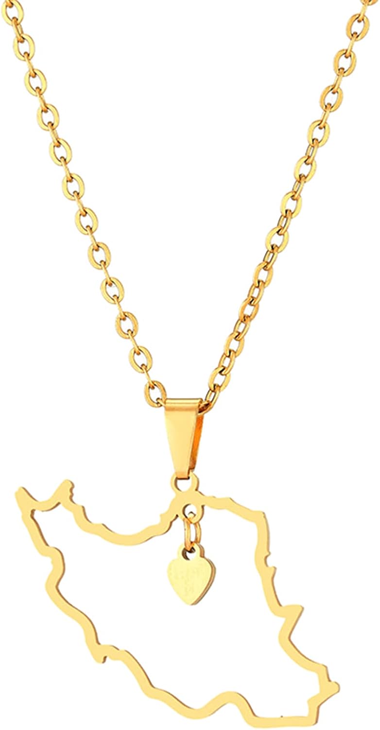 ohodhmnu Iran Map Pendant Necklace For Men Women Stainless Steel Gold Silver Choker Iran Outline Heart Jewelry