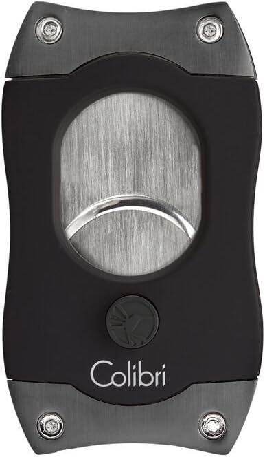 Colibri Premium S-Cut Cigar Cutter - Ergonomic Stainless Steel Spring-Loaded Straight Cut Blade, Ideal for up to 66+ Ring Gauge - Gift for Cigar Enthusiasts (Black/Gunmetal)