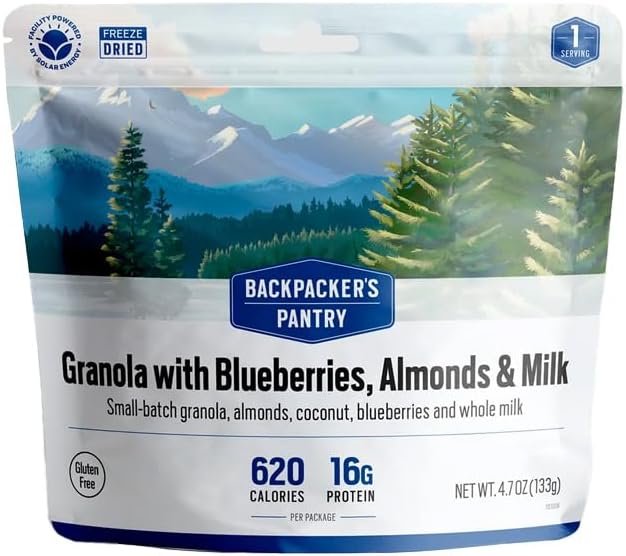 Backpacker's Pantry Granola with Blueberries Almonds & Milk - Freeze Dried Backpacking & Camping Food - Emergency Food - 16 Grams of Protein, Vegetarian