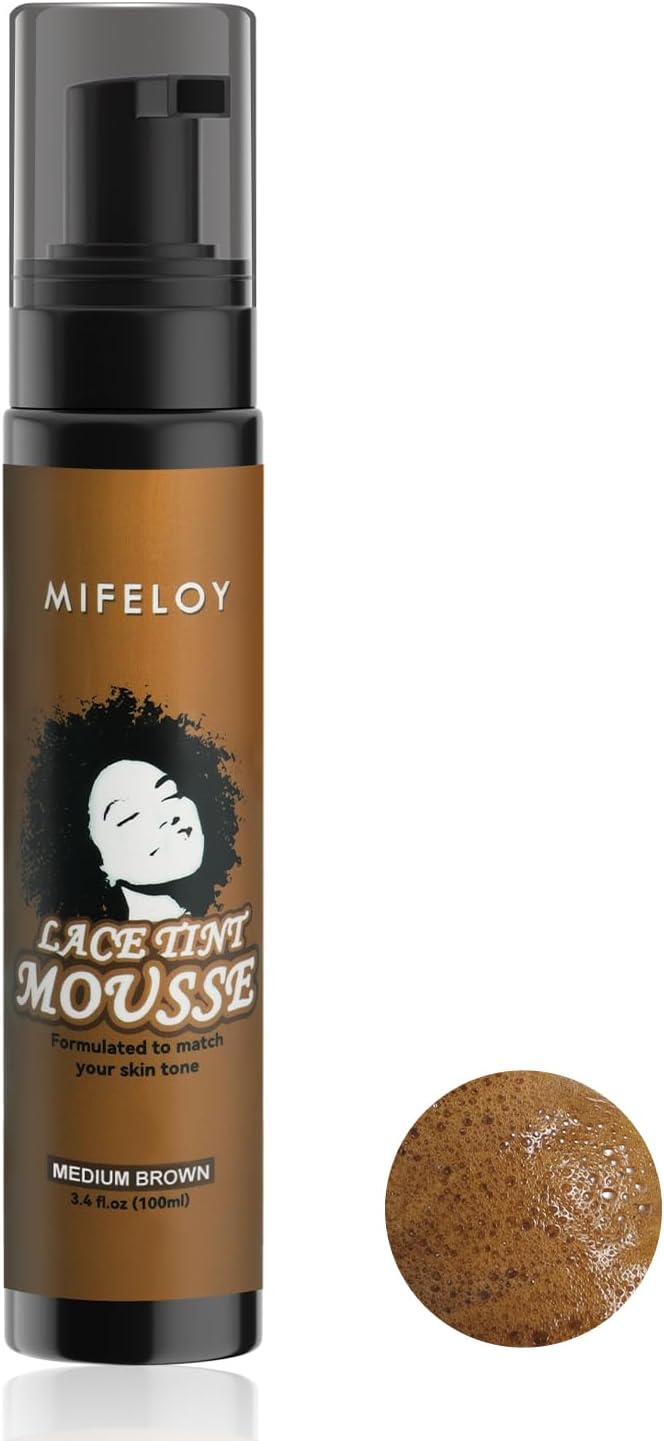 100ml Lace Tint Melting Hair Mousse, 3.4 fl.oz Mocha Medium Brown Foam Spray for Lace Front Wig Toupees Hair pieces, Natural Finishing Edge Control Lace Color, Women Cosplay Beginner Wigs Tool Set