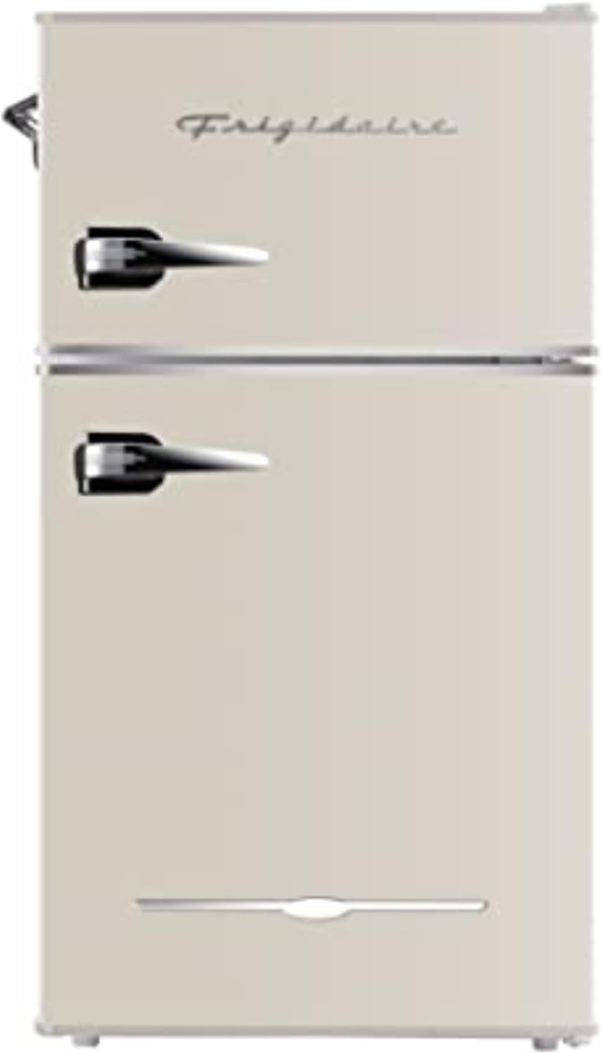 Frigidaire EFR840-Cream EFR840 Retro Mini Fridge with Freezer & Side Bottle Opener-Small 2 Door Refrigerator for Office Bar or College Dorm Room-3.1 Cu Ft – 19”"D x 20.5" W x 33.5" H (Cream)