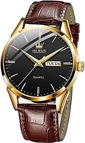 OLEVS Men Watch Leather Strap Classic Dress Large Face Analog Quartz Date Luminous Waterproof Gents Wrist Watch