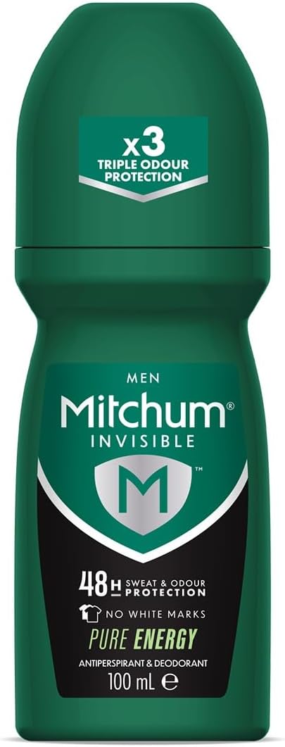 Mitchum Invisible Men 48HR Protection Roll On Anti-Perspirant & Deodorant, No White Marks, Alcohol Free, Pure Energy 100 ml 7246640000 - Packaging May Vary