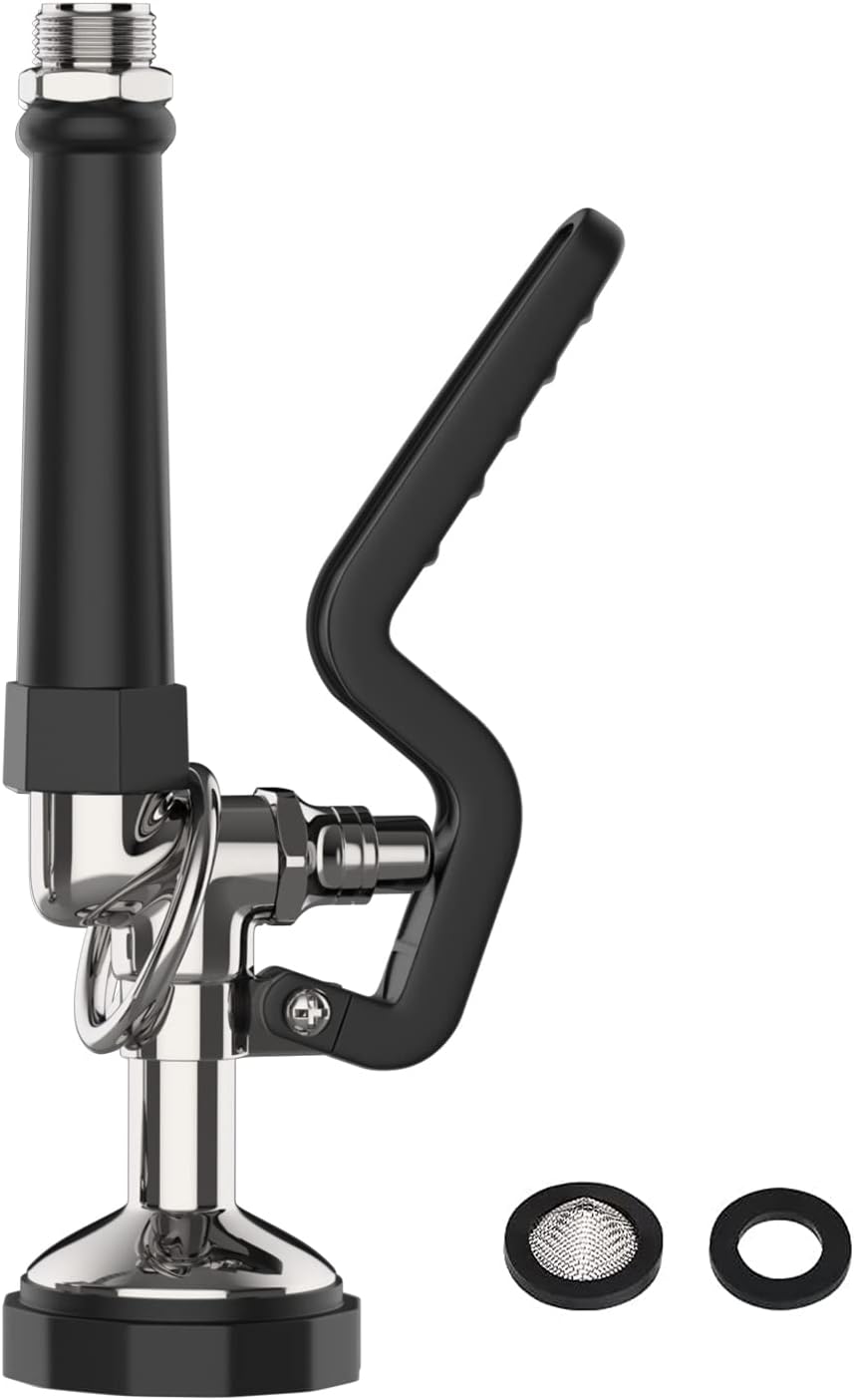 Pre-Rinse Spray Valve Commercial Sink Sprayer 1.42 GPM High Pressure Commercial Dish Sprayer for Commercial Kitchen Faucet Replacement Head (Polished Chrome) - Black