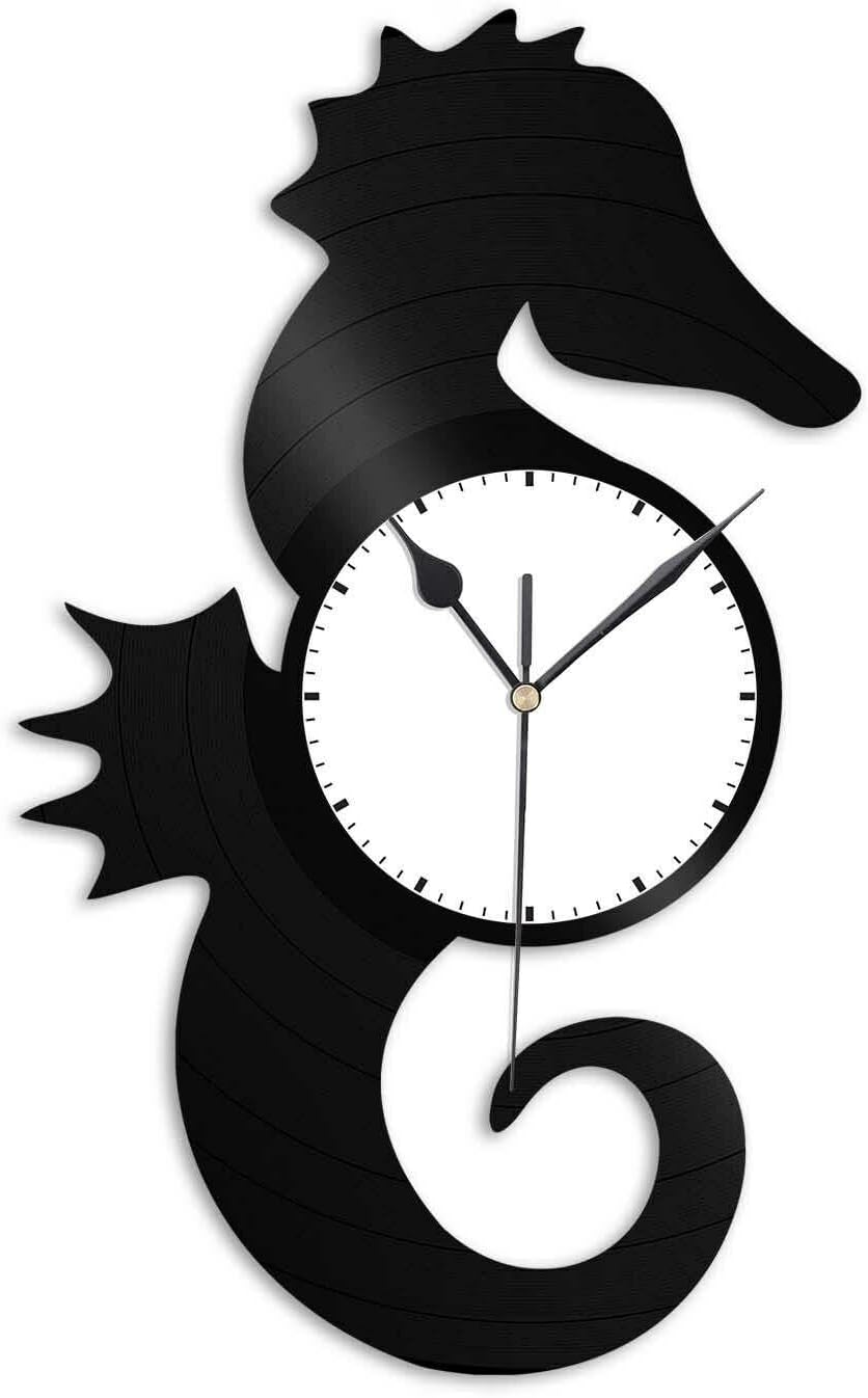 PODODO SeaHorse Vinyl Wall Clock Record Decorative Unique Gift Men Women Bedroom Decor Vintage Design Office Bar Room Home Decor