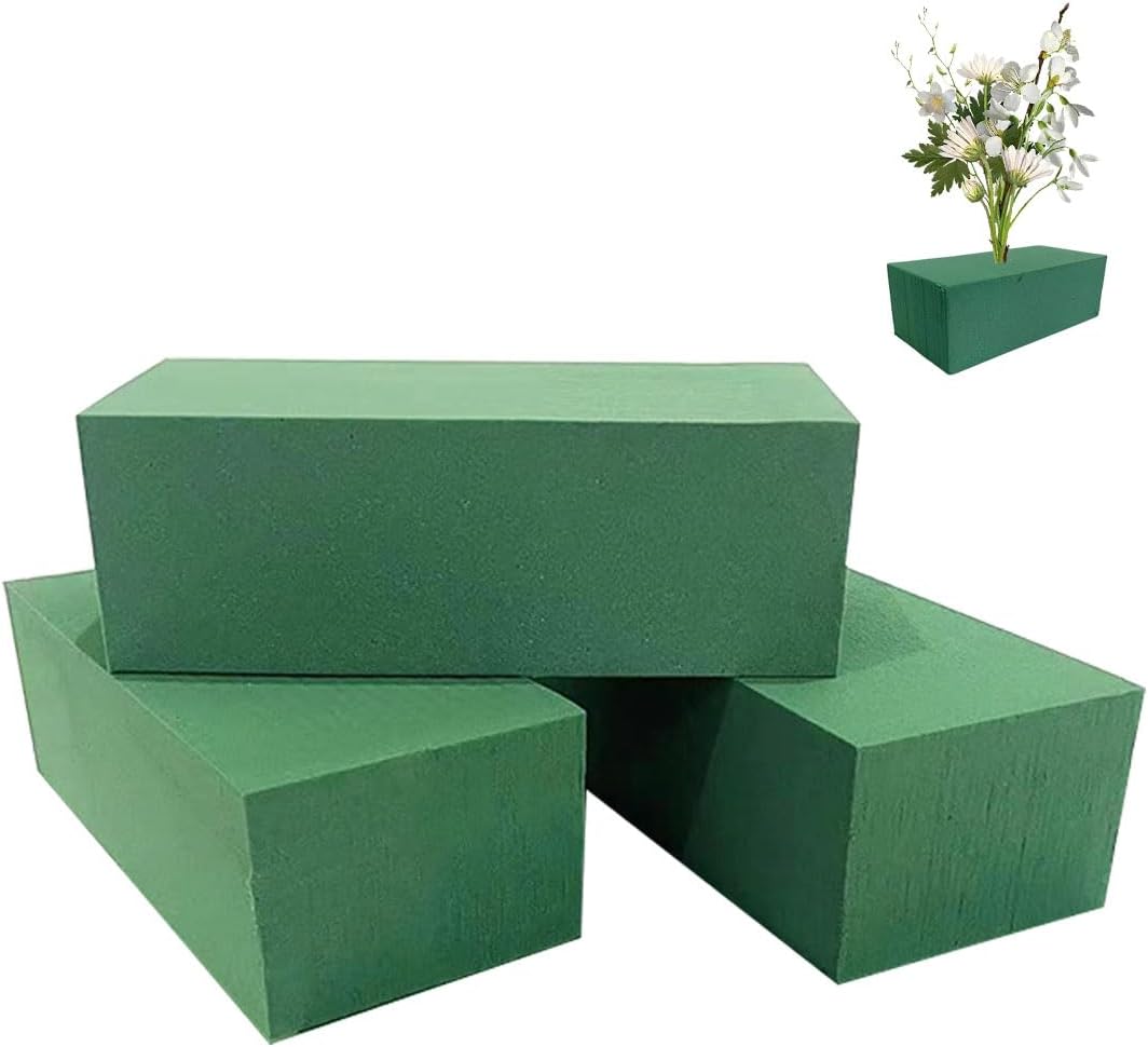 Flower Foam Long 3 Pcs, Artificial Plant Foam Sponge Block, Wet & Dry Flower Foams, Artificial Plant Dry Florist Foams for Flowers, Weddings, Indoor and Outdoor Floral Displays, Green