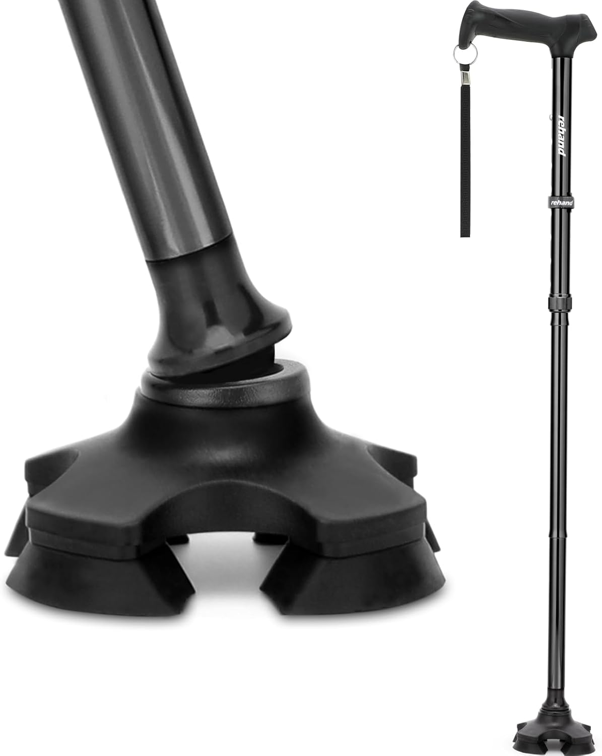 Rehand Walking Stick for Men & Women - Foldable, Adjustable, Lightweight, Self Standing Pivot Walking Stick, Soft Handle Grip, with Travel Bag, Walking Sticks for Seniors & Adults