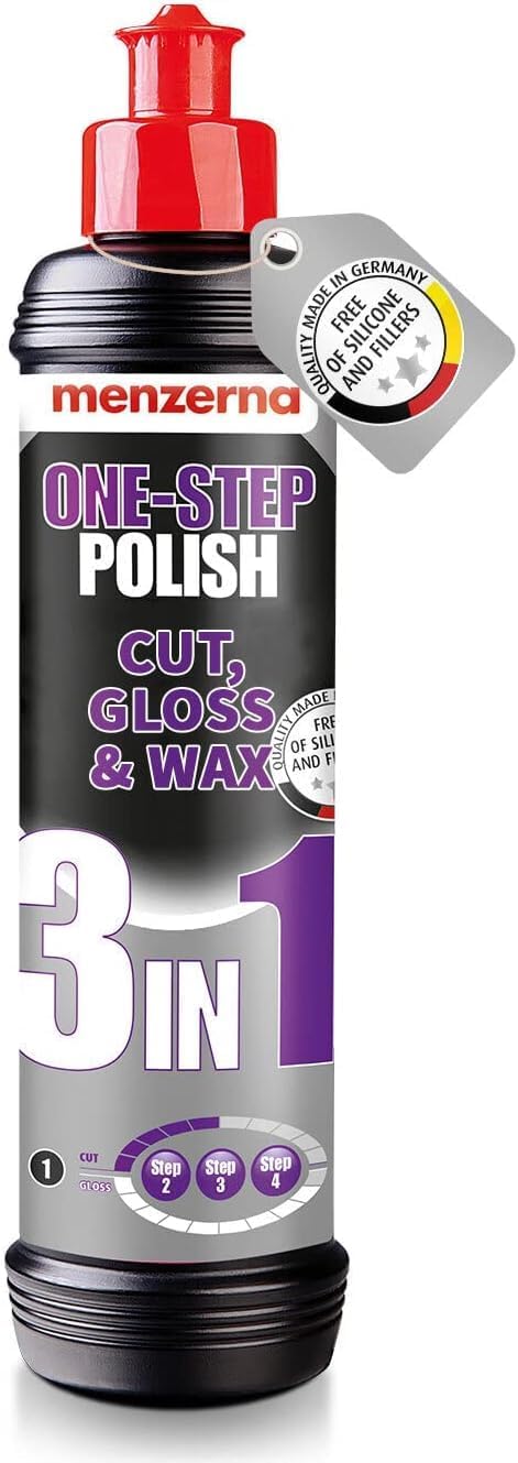 menzerna One-Step Polish 3in1 I Medium Cut Polish with High Gloss Finish & Seal in One I Buffing & Polishing Compound for Car Maintenance I Swirls, Holograms & Scratches I Car Body Repair I 8 fl oz.