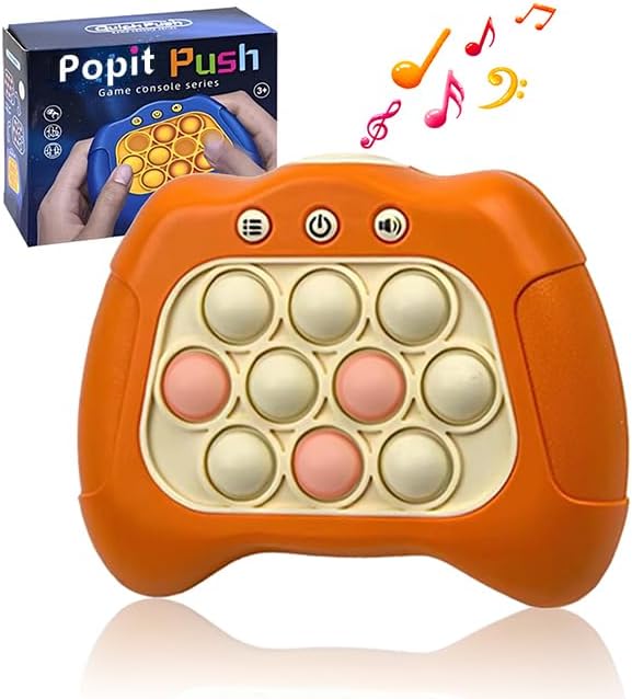 Jastown quick push game console,light up pop it electronic game,decompression breakthrough puzzle game machine,push pop bubble sensory fidget toy,Hand eye coordination game for Kids Adults (orange)