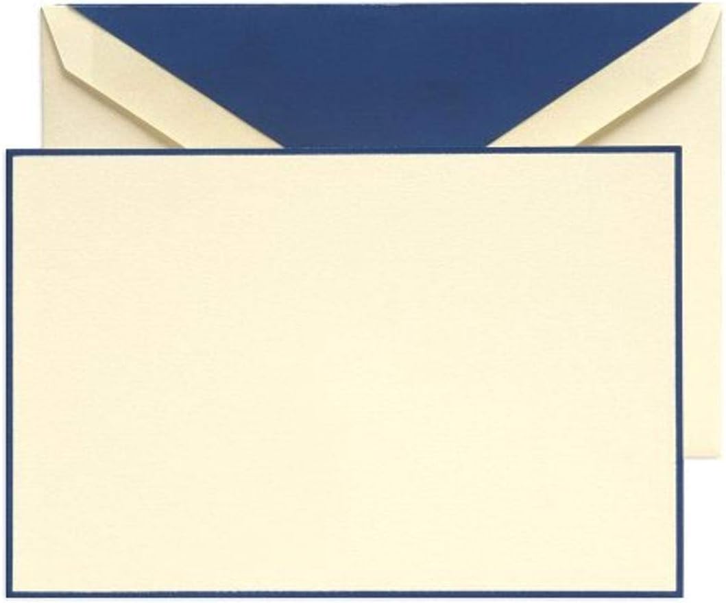Crane & Co. Regent Blue Hand Bordered Ecruwhite Correspondence Cards (CC3131)