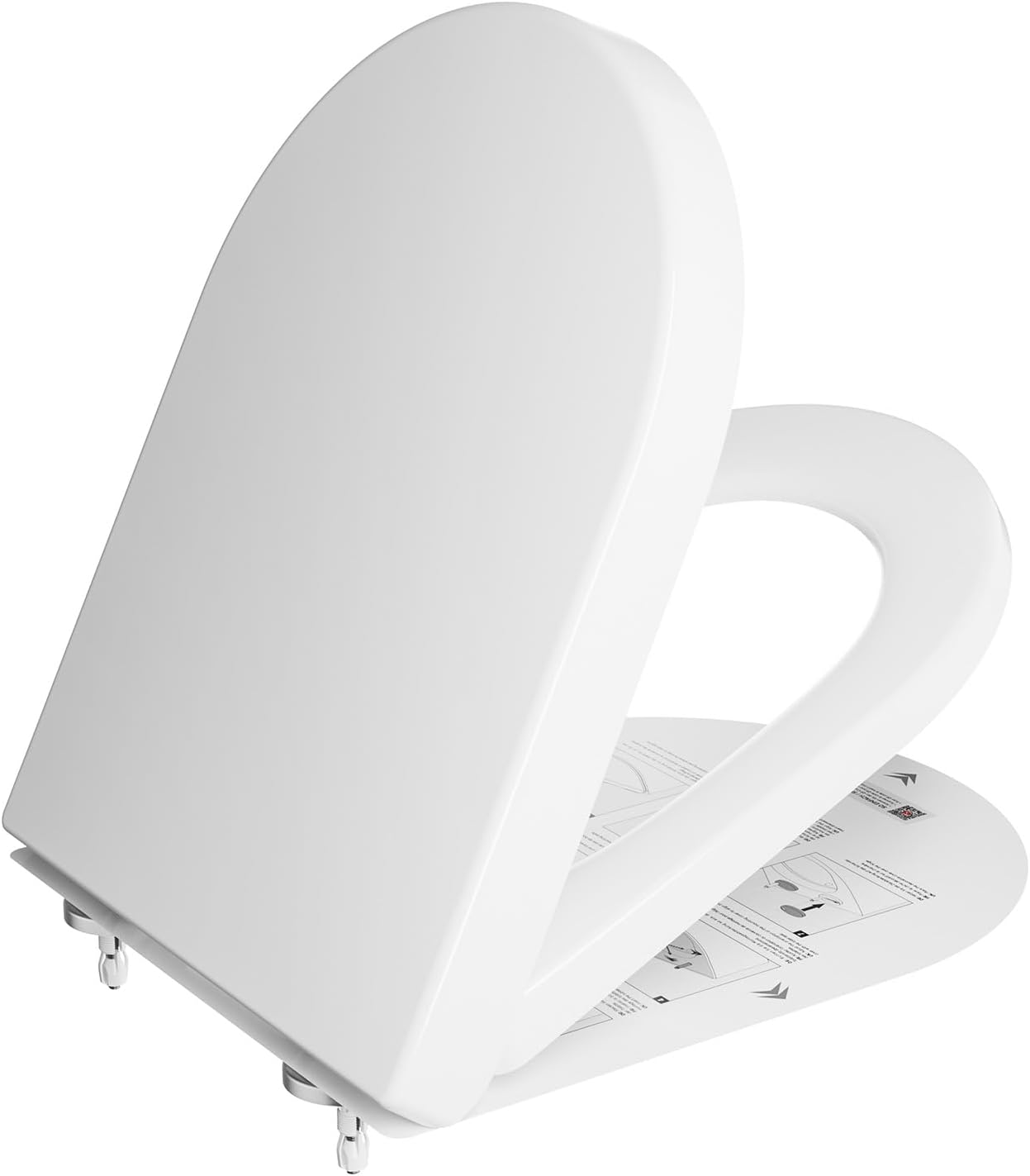 DERW D Shaped Soft Close Toilet Seat, Heavy Duty Premium Thermoplastic, Quick Release, Easy Clean and Install with Alignment Guide, Durable White Toilet Seat