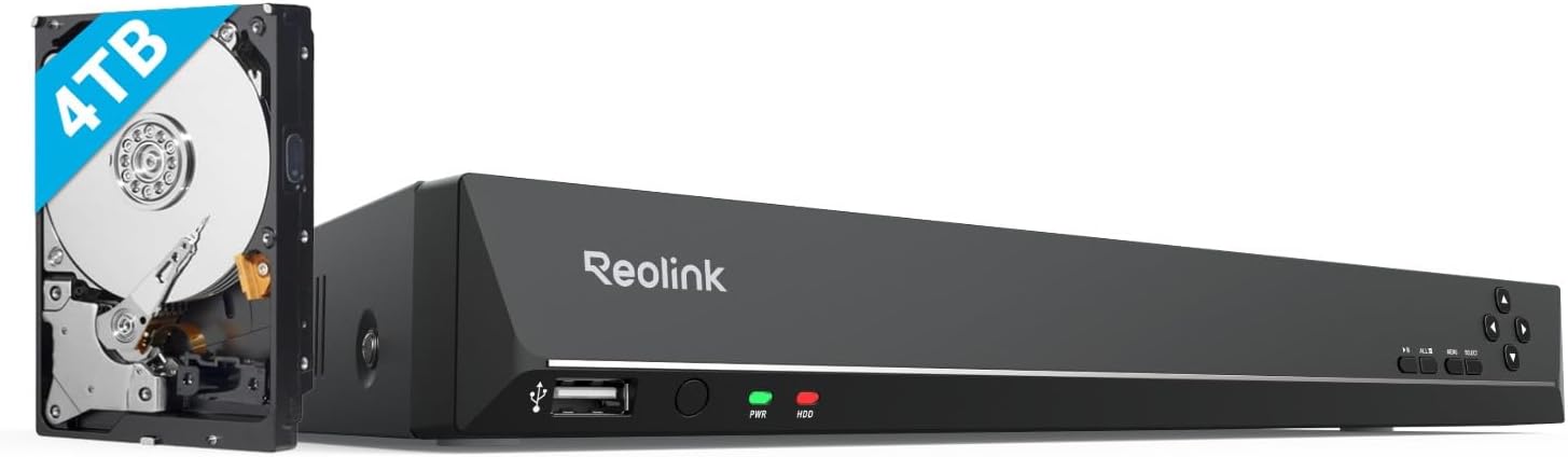 Reolink 4K PoE NVR 16 Channel Pre-Installed 4TB Hard Drive Supports 16MP/4K/5MP/4MP/1080P HD IP Camera 24/7 Surveillance Recording Home CCTV Security System Network Video Recorder, RLN16-410