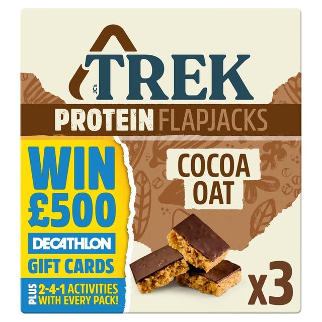 TREK High Protein Flapjack Cocoa Oat Gluten Free Plant Based Vegan Snack bar (50g x 3) - 2 Pack in Premier Life Store Box