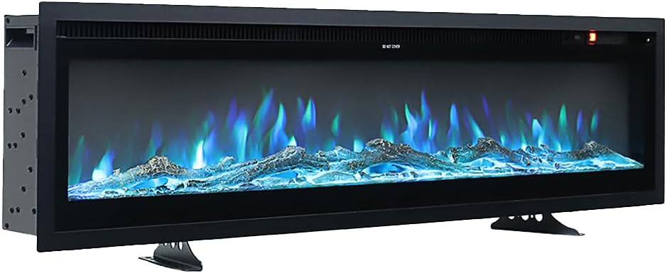 WarmieHomy 3 IN 1 Electric Fire Wall Mounted/Recessed/Freestanding 60"/152CM Electric Fireplace with Remote Control, 9 LED Color Flame Effect Media Wall Fireplace, Crystal & Log Set, 900W&1800W