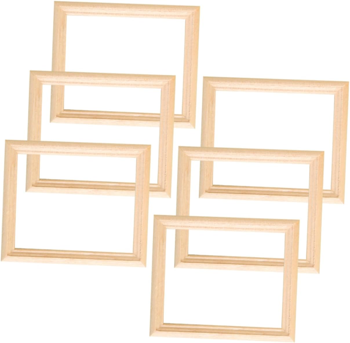 Abaodam 6Pcs Mini Doll House Wooden Photo Frames for Crafts DIY Decoration Lightweight Unfinished Design for Scenes Dollhouse Room Box