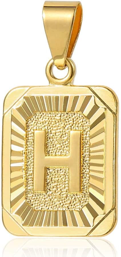 Trendsmax Rectangle Initial Letter Pendant Charm for Mens Womens Gold Plated Capital Letter Pendant Necklace Rolo Chain 18inch