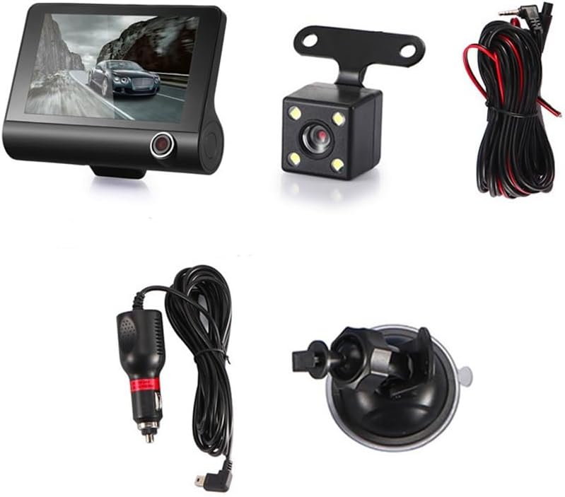 Hopbucan Car DVR Dashcam HD Screen 1080P 3 Lens Video Recorder Front + Interior+Rear View Camera Dash Cam 4 Inch Dash Camera
