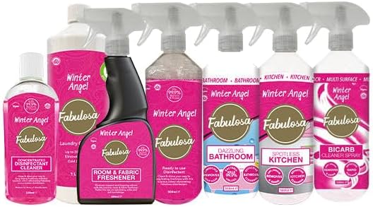 Fabulosa All-in-One General Household Cleaning Bundle, Cleaners and Fresheners, Antibacterial Sprays and Disinfectants Long Lasting Fabric Freshener and Laundry Cleanser, 7 Pack, Winter Angel