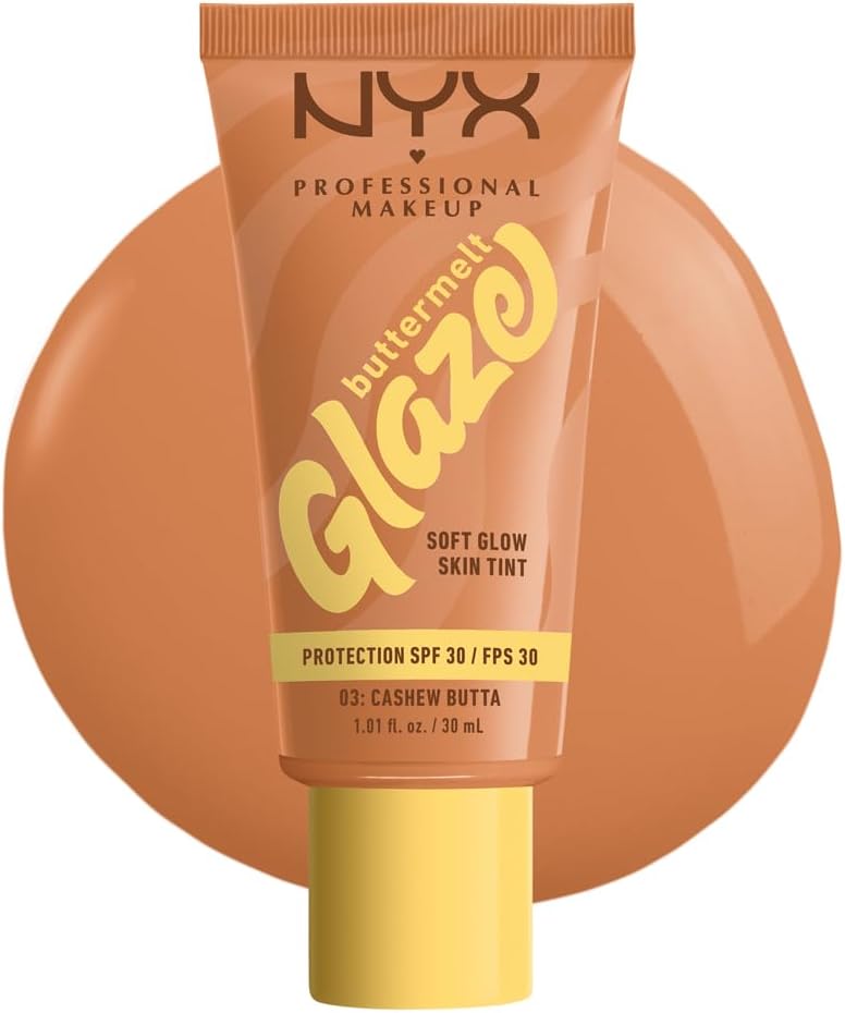 NYX Professional Makeup Buttermelt Glaze Soft Glow Skin Tint + SPF/FPS 30, Foundation, 12h Wear, Cashew Butta